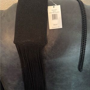 NWT Steve Madden Black Rhinestone with fringe and a Chain Strap